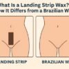 Illustration comparing landing strip wax (narrow strip) and Brazilian wax (full hair removal) on a female silhouette.