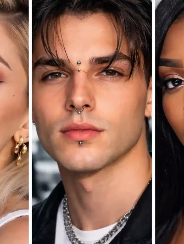Face Piercings trend 2026 featuring septum, bridge, labret, and curated nose piercings without text