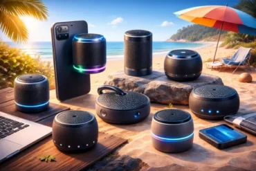 Magnetic bluetooth speaker attached to a metal surface with compact portable design for travel, desk setup, and outdoor use in 2026