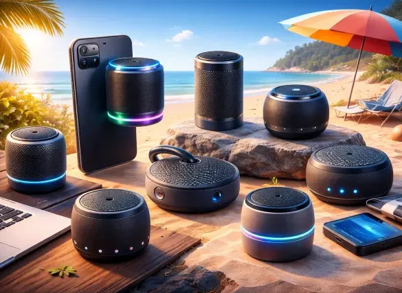 Magnetic bluetooth speaker attached to a metal surface with compact portable design for travel, desk setup, and outdoor use in 2026