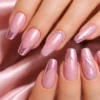 Pink Chrome Nails with glossy mirror chrome finish in blush pink and French tip designs for seasonal nail inspiration.