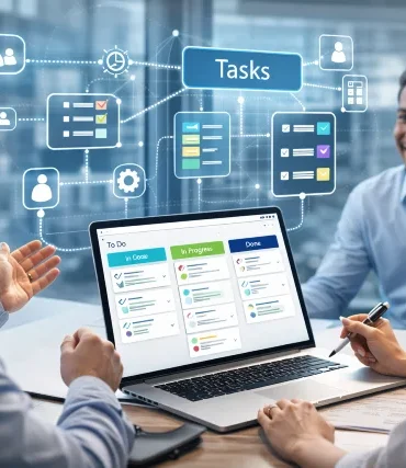 Rtasks for teams workflow board showing tasks from inbox to done