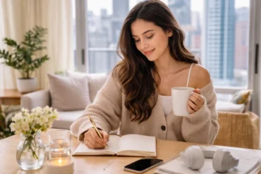 nikane madeira lifestyle concept showing a grounded daily routine with calm creative workspace and city background, human subject included