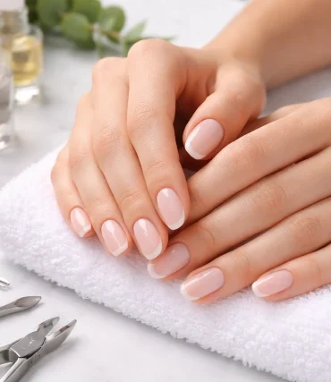 Soap Nails glossy fresh at-home manicure with sheer milky polish and high-shine finish