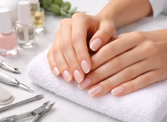 Soap Nails glossy fresh at-home manicure with sheer milky polish and high-shine finish