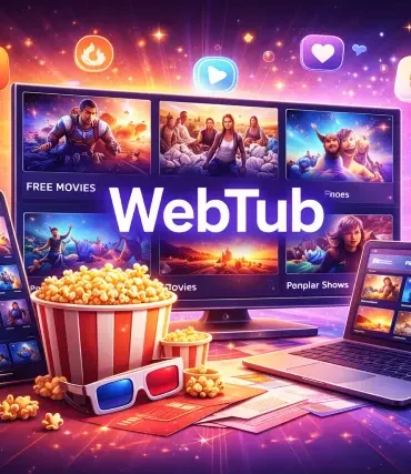 WebTub entertainment platform showing free movies, trending videos, and popular shows available this week